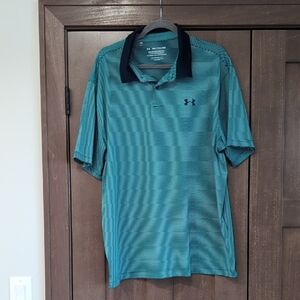 Under Armour Men's Blue Polo Shirt with Black Collar